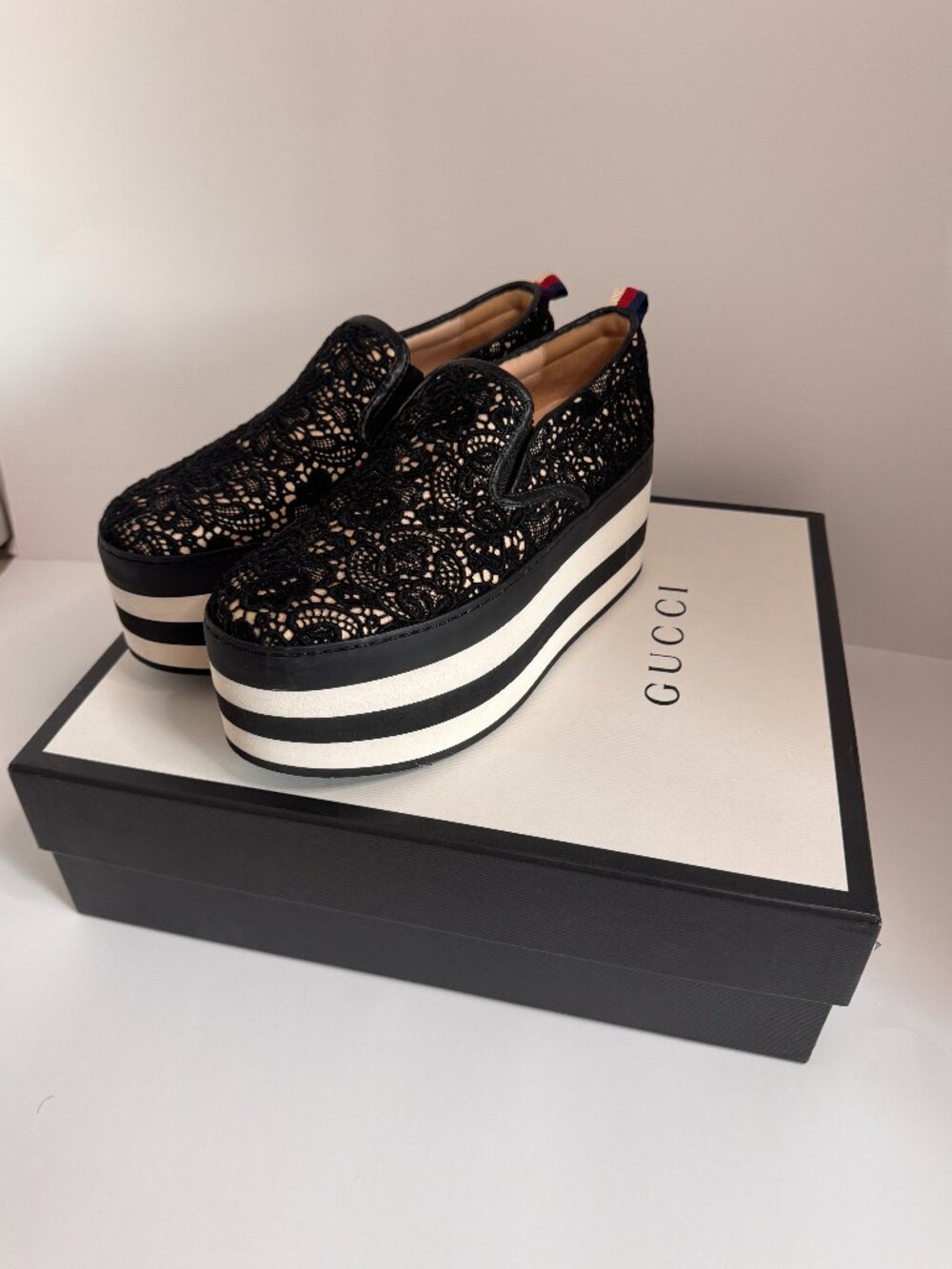 Gucci Lace Slip-On Platform Sneakers EU 38